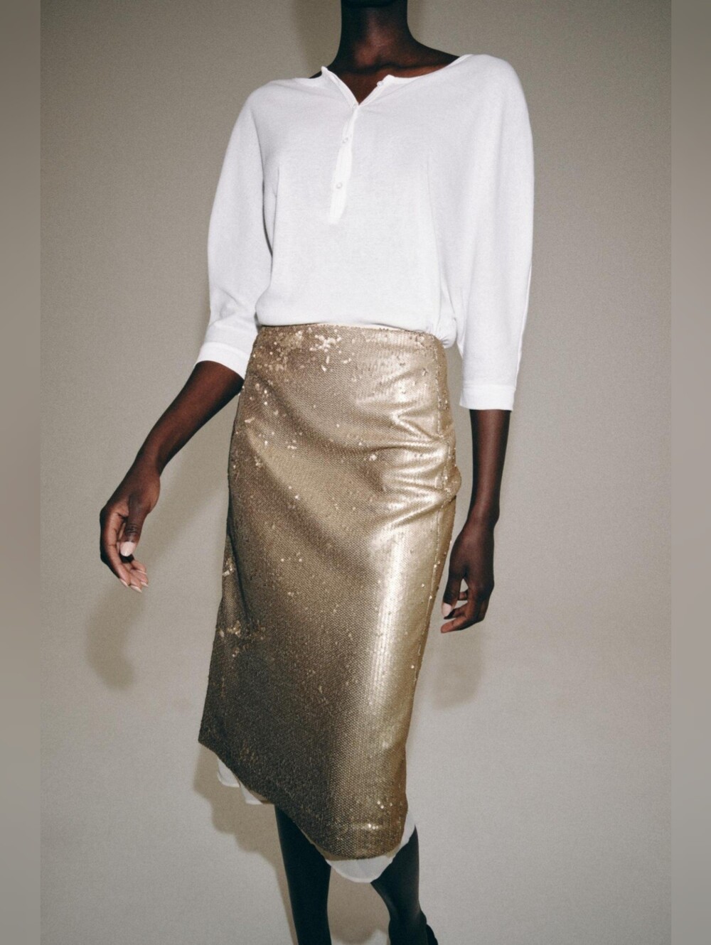 ZARA ZW COLLECTION SEQUIN MIDI SKIRT Size XL